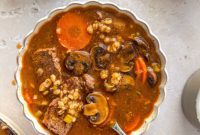 Hearty Beef, Barley & Mushroom Vegetable Soup