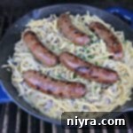 Creamy Kraut & Mushroom Noodles cooking