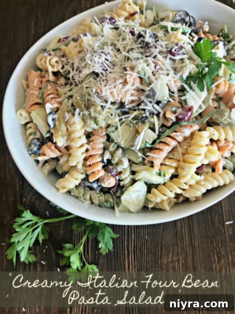 Creamy Italian Four Bean Pasta Salad hero shot