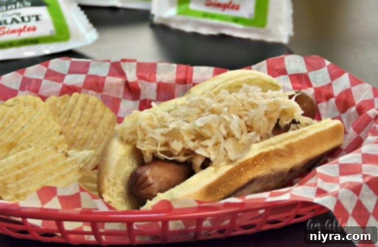 Frank's Kraut: A Griller's Delight 8 A classic hot dog generously topped with Frank's Kraut.