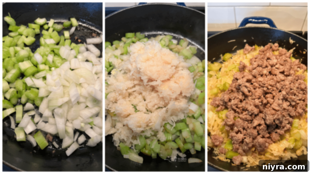 Bratwurst browning in a skillet for sauerkraut soup