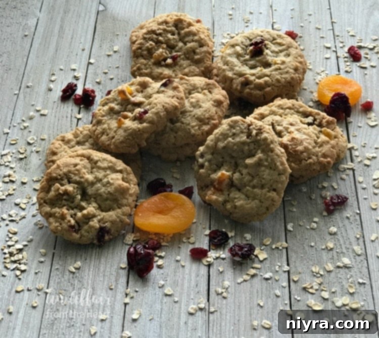Freshly baked Cranberry Apricot Oatmeal Cookies cooling on a wire rack