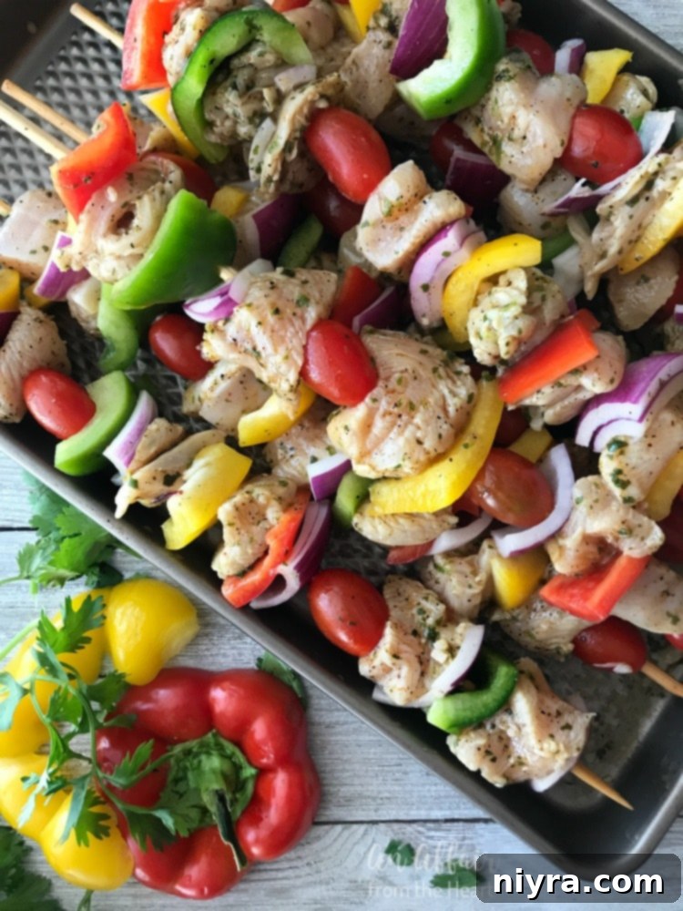 Chicken Fajita Kabobs ready for the grill