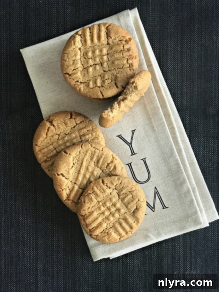 Close-up of baked 3-Ingredient Peanut Butter Cookies