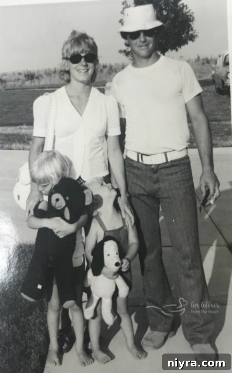 Vintage family photo from the 1970s, showcasing childhood and parents.