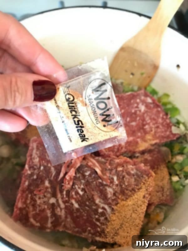 Gary's QuickSteak package with WOW seasoning packet visible.
