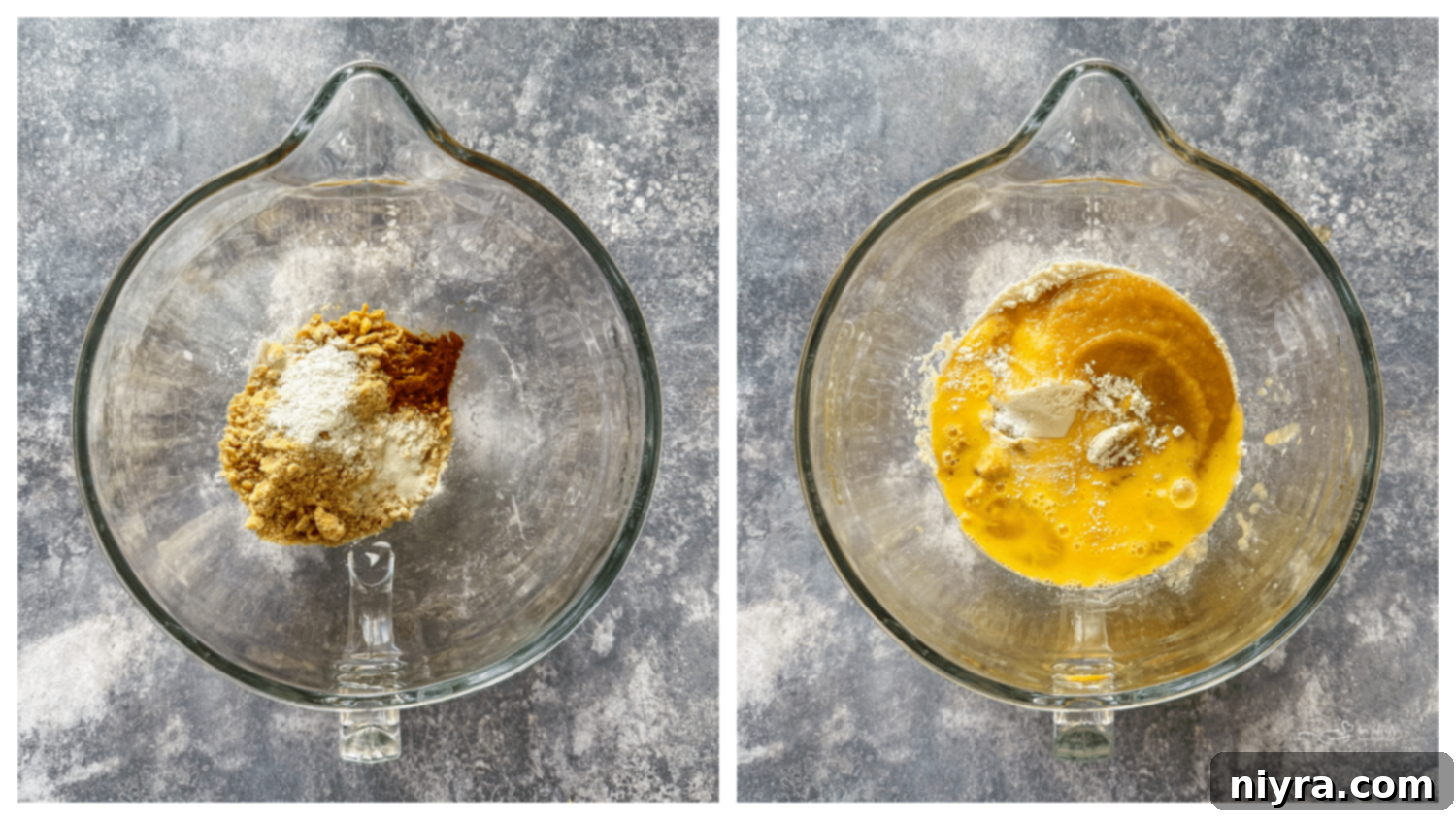 Spiced Applesauce Crumb Cake 7 Mixing the dry and wet ingredients for applesauce coffee cake batter.