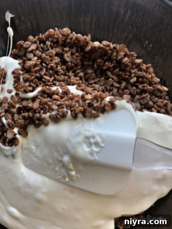 Melting butter and marshmallows for Cocoa Krispy treats