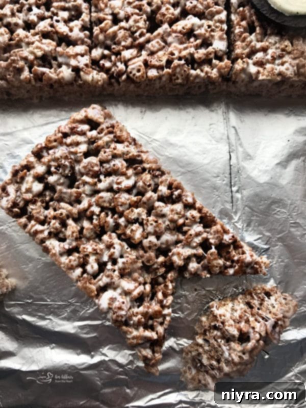 Cutting Cocoa Krispy treats into owl shapes