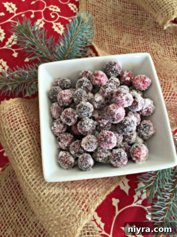 Sparkling Sugared Cranberries displayed in a glass bowl