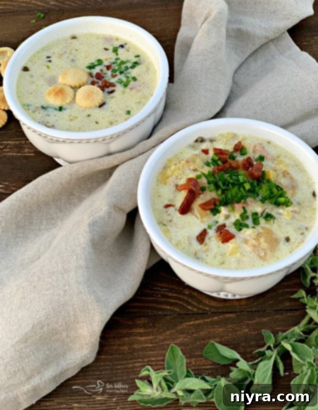 Creamy Instant Pot New England Clam Chowder 10 Instapot New England Clam Chowder garnished with chives and bacon bits