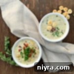 Creamy Instant Pot New England Clam Chowder 13 Overhead view of 2 bowls of Instapot New England Clam Chowder