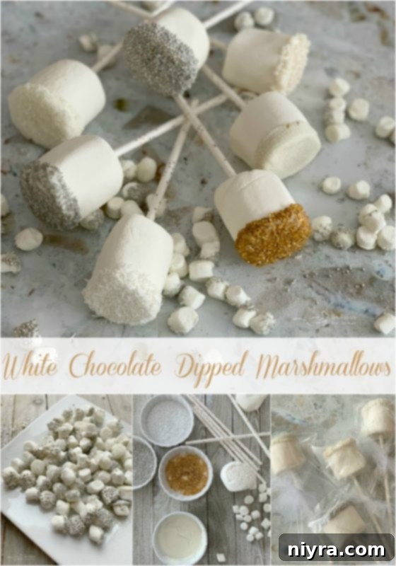 White Chocolate Dipped Marshmallows from An Affair from the Heart, ready to be pinned on Pinterest