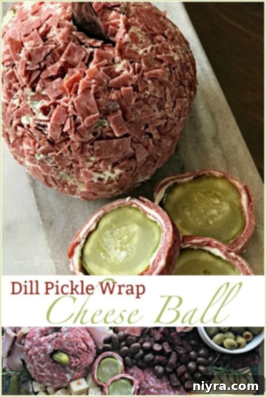 Dill Pickle Wrap Cheese Ball coated in dried beef