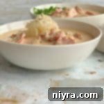 Hearty Instant Pot Beer Cheese Soup with Tangy Kraut and Smoked Kielbasa 14 close up of Instant Pot Beer Cheese Soup with Kraut & Kielbasa