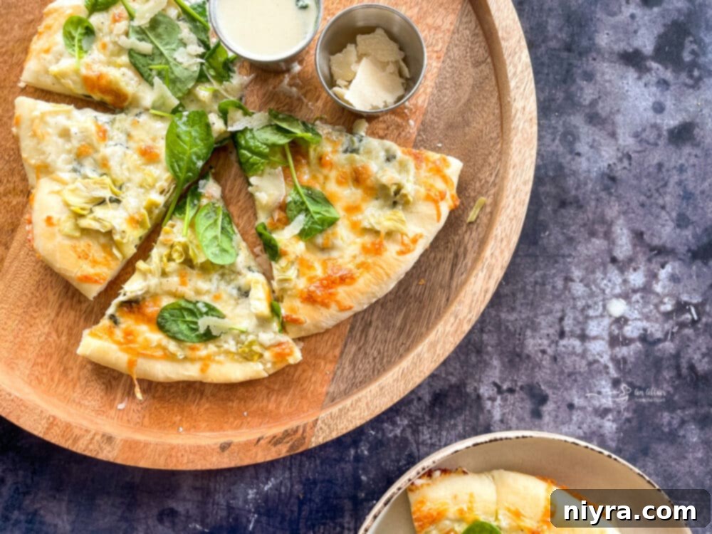 Spinach and Artichoke Alfredo Pizza, a complete meal