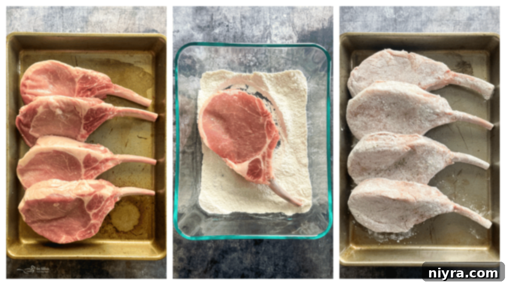 Mantar Soslu Domuz Pirzolası 5 Cooked pork chops simmering in a rich, creamy mushroom gravy in a large skillet.