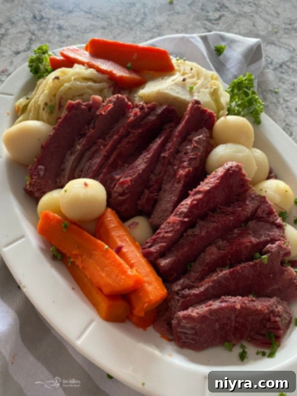 Velvety Corned Beef and Cabbage Soup 4 Instant Pot Corned Beef & Cabbage Dinner white platter