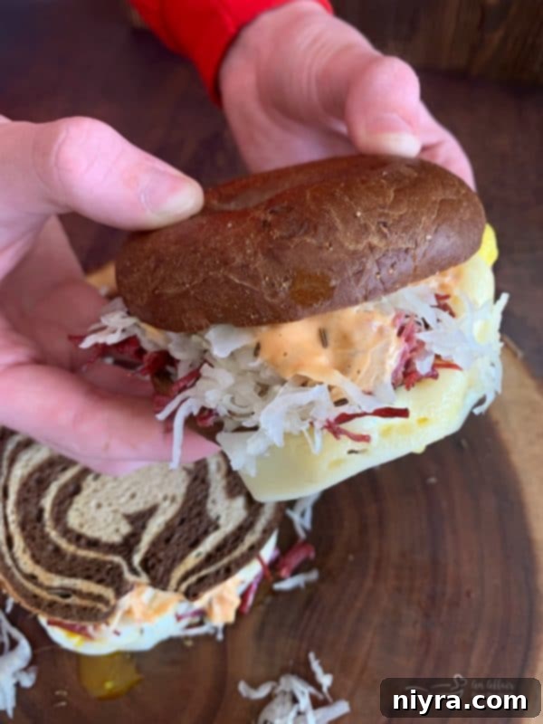 Reuben Breakfast Sandwich on a bagel