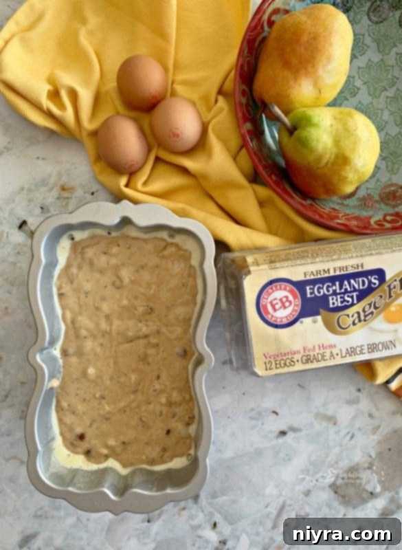 Ingredients for Pear Bread on a wooden board