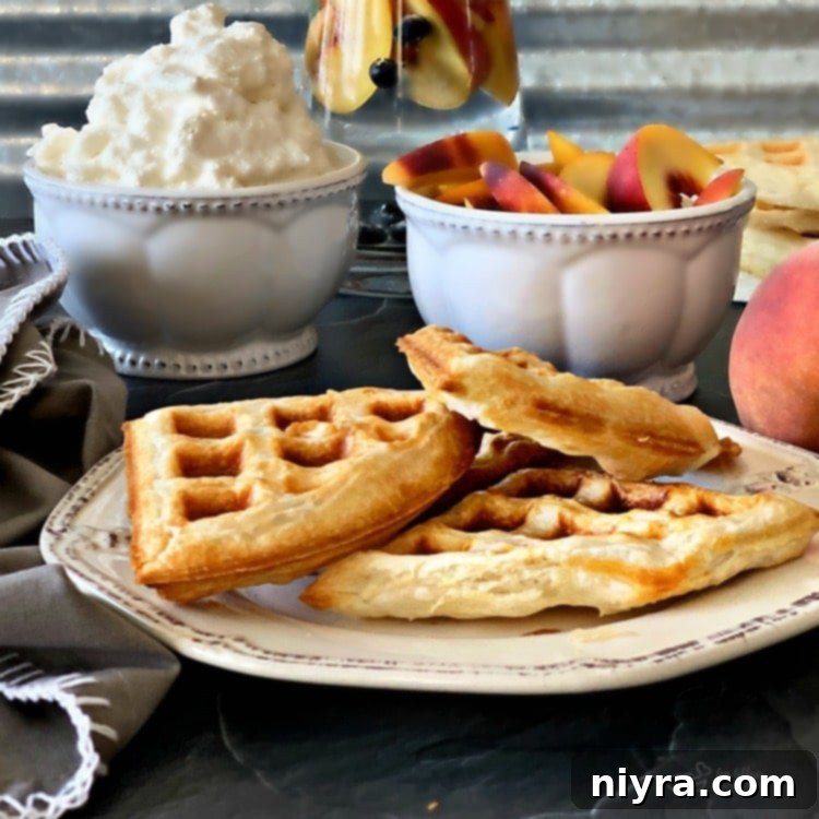 Delicious Puffles - Golden Puff Pastry Waffles stacked on a plate
