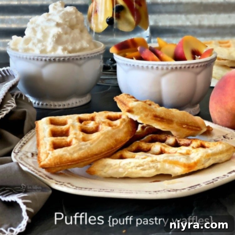 Full plate of Puffles - Puff Pastry Waffles ready to serve