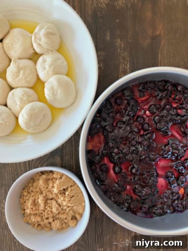 Preparing blueberry pie filling in a cake pan