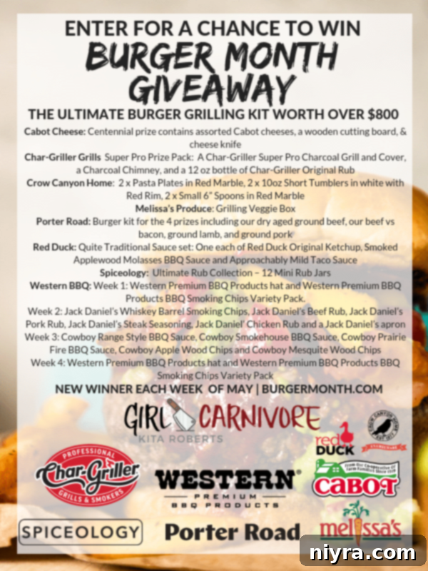 Patriot's Bleu Burger 10 Enter the Burger Month 2019 Giveaway for a chance to win over $800 in grilling prizes!