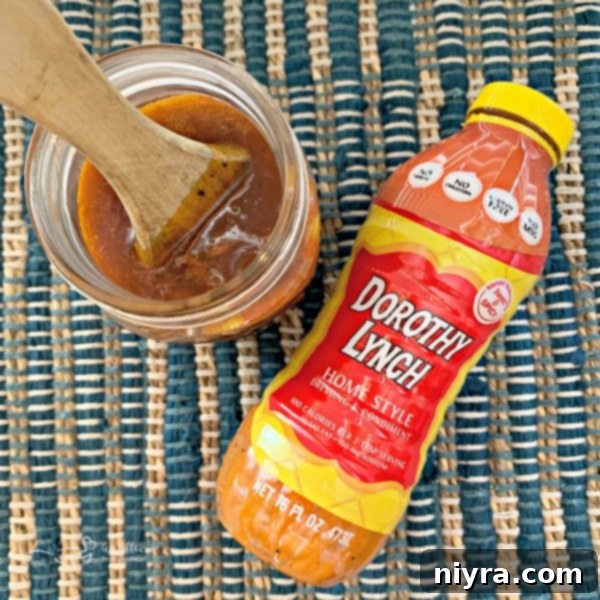 Dorothy Lynch BBQ sauce and bottle of dressing