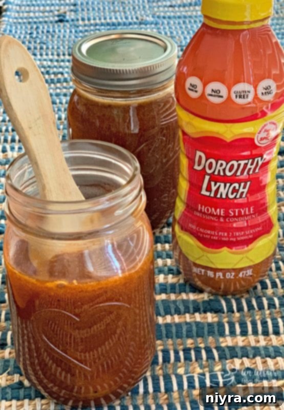 Dorothy Lynch BBQ sauce and bottle of dressing