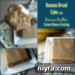collage image of Banana Bread Cake with Brown Butter Cream Cheese Frosting