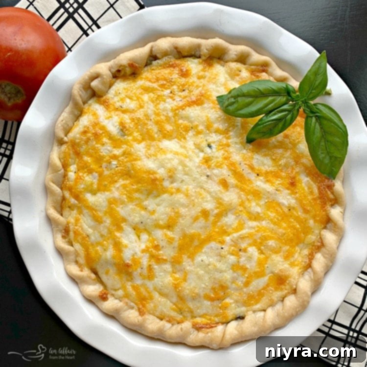 Finished Southern Tomato Pie, perfectly baked and ready to serve