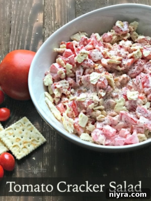A vibrant bowl of Tomato Cracker Salad, ready to be enjoyed.