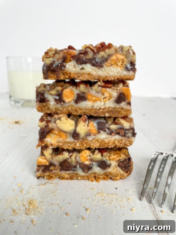 One stack of seven layer cookies, a delicious bar recipe option.