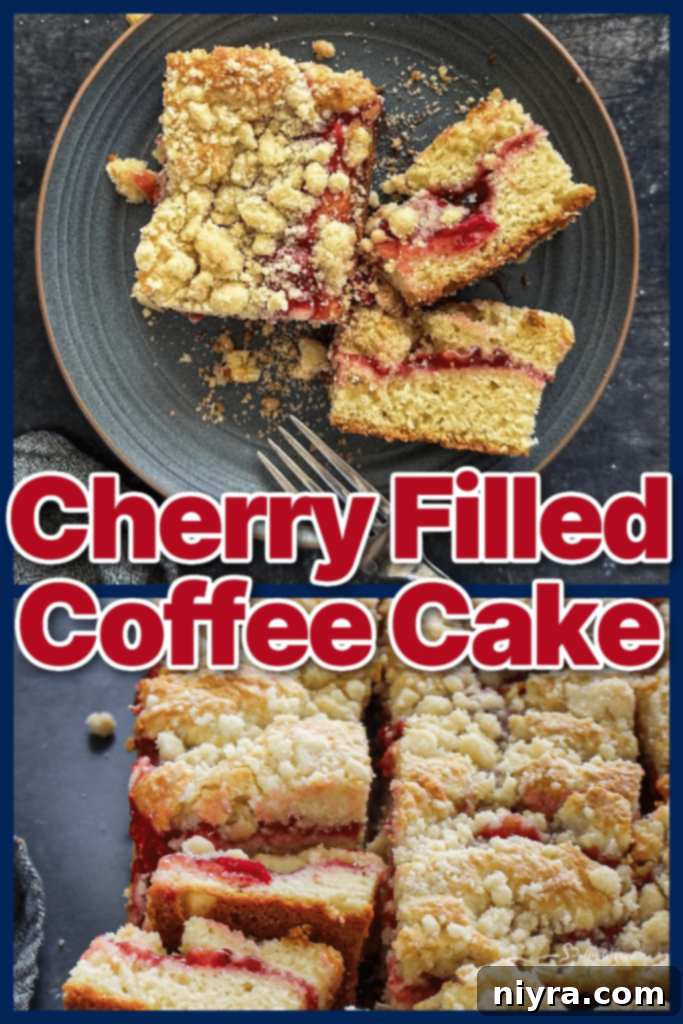 Cherry Coffee Cake slice on a plate