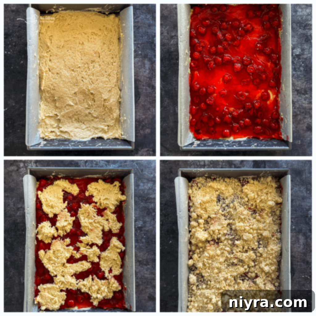 Spreading first layer of coffee cake batter