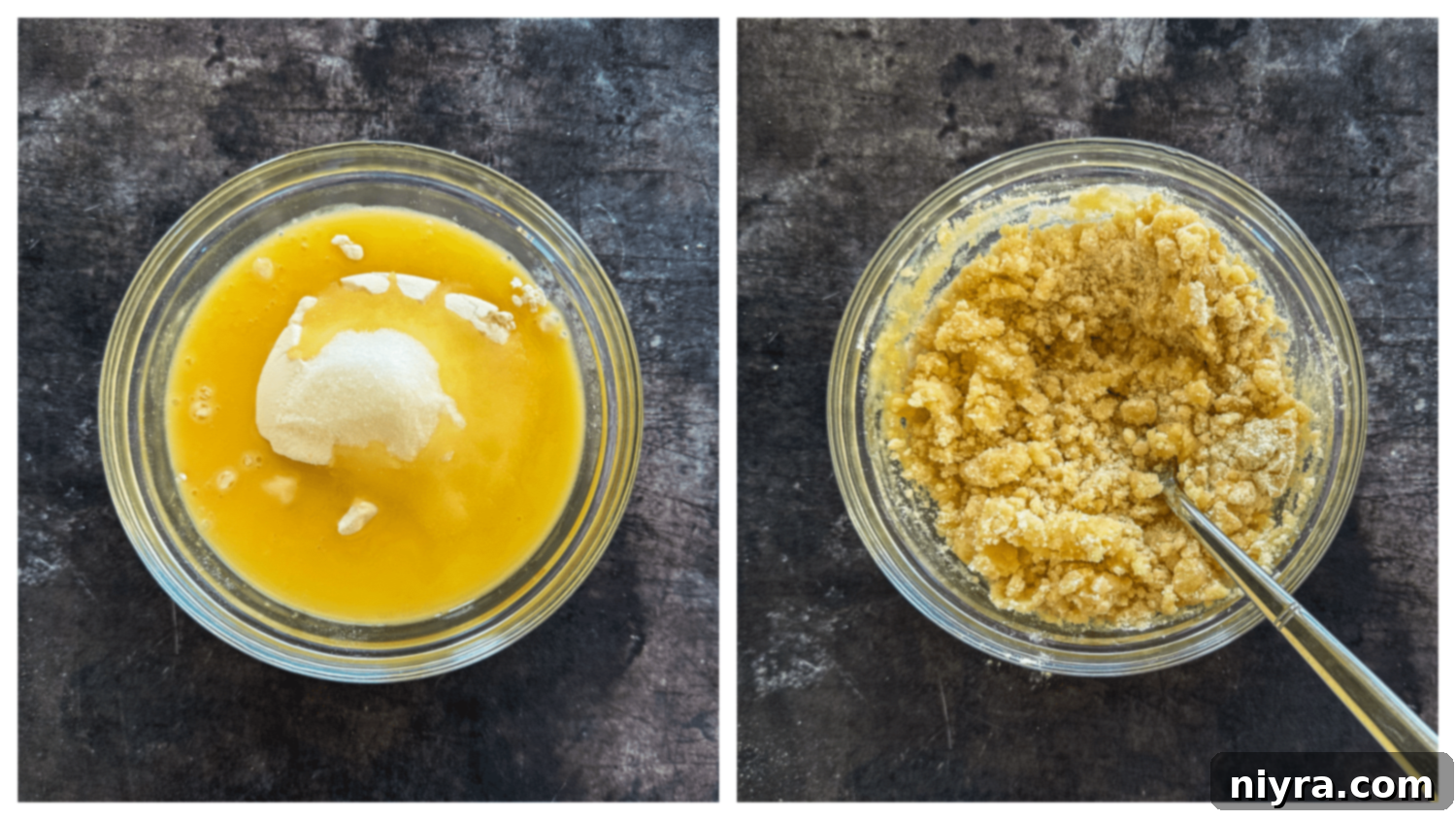 Spreading cherry pie filling over coffee cake batter