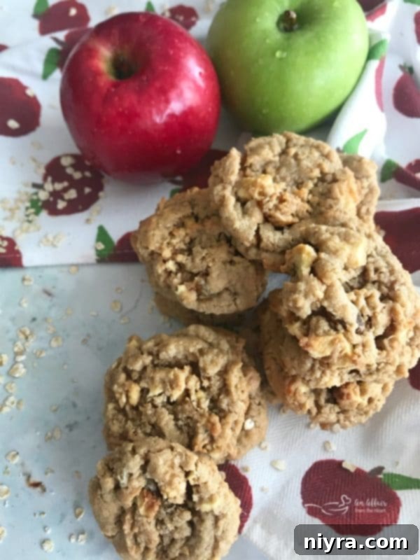 Vertical shot of Apple Pie Oatmeal Cookies, perfect for Pinterest
