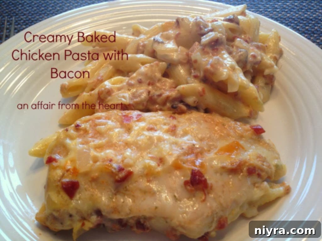 Creamy Baked Chicken Pasta with Bacon, a comforting and hearty dish.