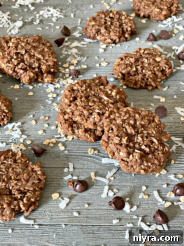 Delicious Chocolate Oatmeal Coconut Cookies arranged on a plate