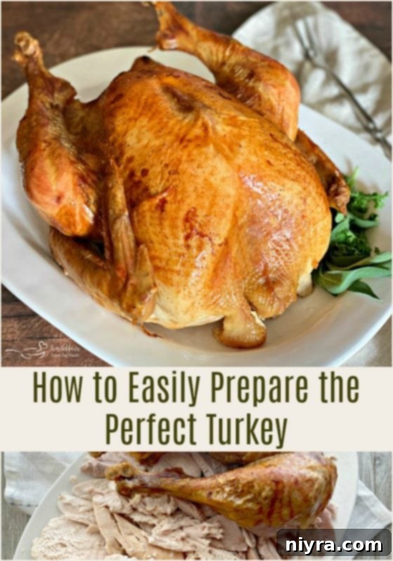 A whole roasted turkey, golden brown and ready for carving, emphasizing easy preparation