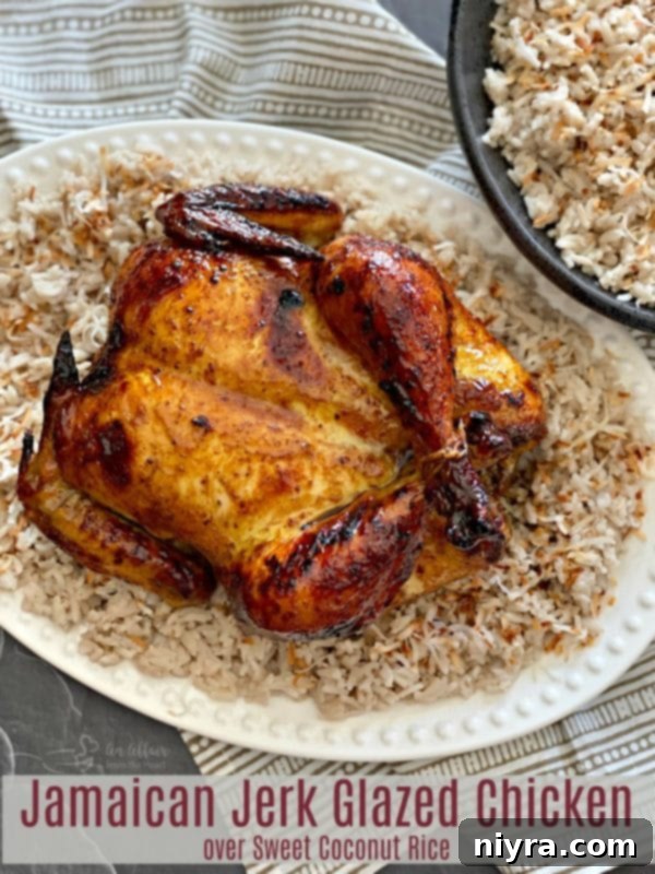 Jamaican Jerk Glazed Chicken over Sweet Coconut Rice hero shot
