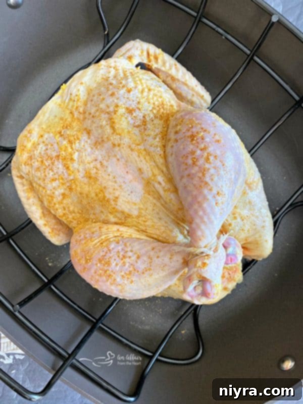Jamaican Jerk Glazed Chicken prepped for the oven with butcher's twine