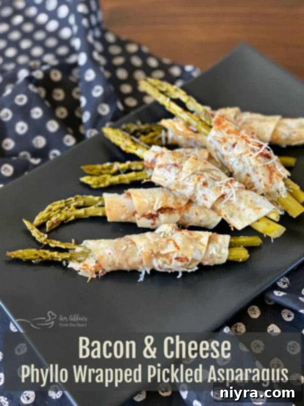 Hero shot of Bacon & Cheese Phyllo Wrapped Pickled Asparagus