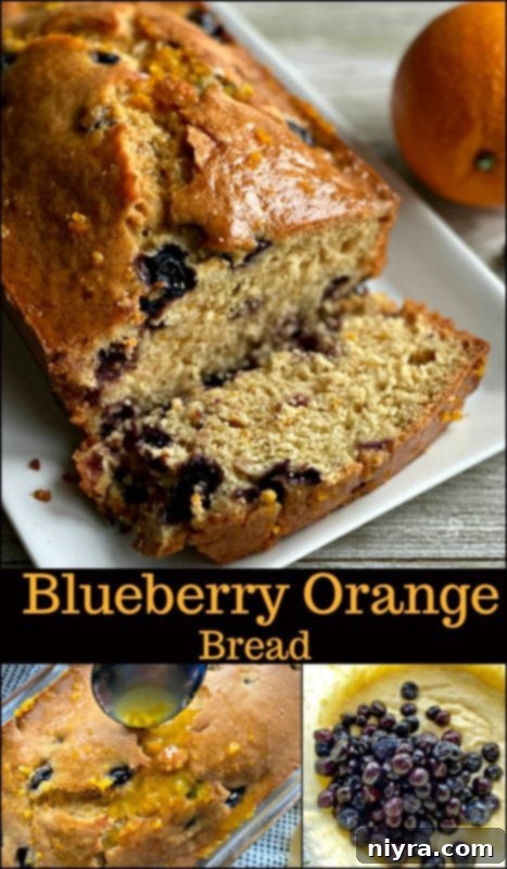 Zesty Orange Blueberry Loaf 10 A graphic asking to pin the recipe on Pinterest.