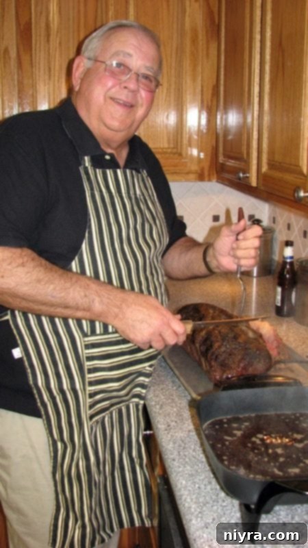 My father-in-law expertly carving prime rib.