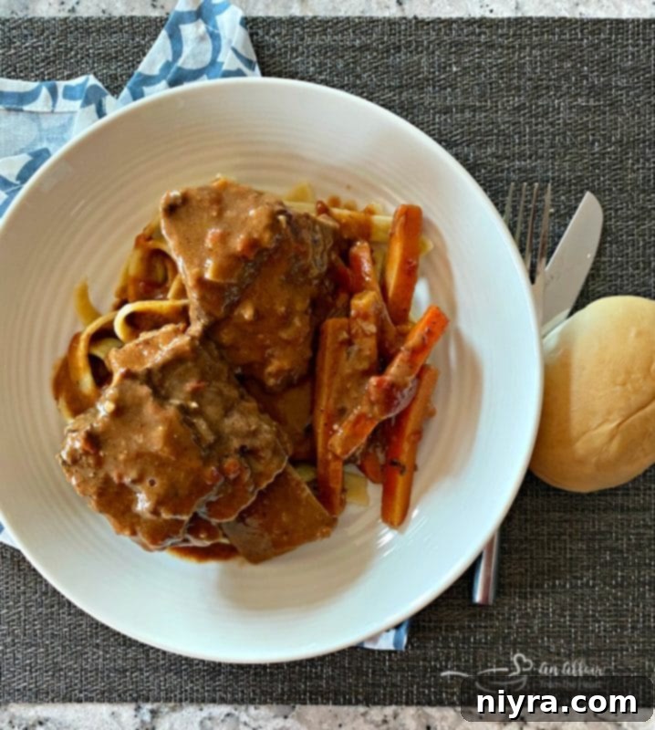 Horizontal shot of Braised Beef Short Ribs with Red Eye Gravy
