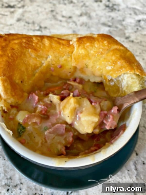 The Ultimate Reuben Pot Pie 12 Close-up of a delicious bite of Reuben Pot Pie