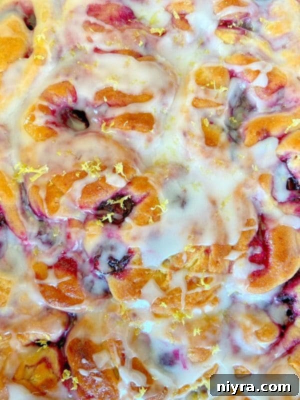 Lemon Blueberry Sweet Rolls drizzled with lemon glaze