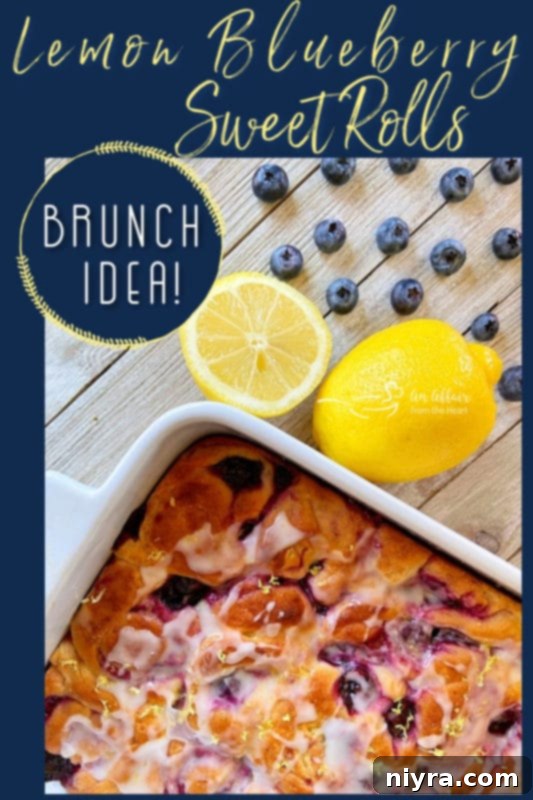 Overhead shot of Lemon Blueberry Sweet Rolls in a baking dish